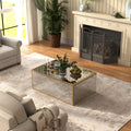 Rectangular Coffee Table, Mirrored Glass Center Table with Brushed Gold Frame