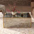 Rectangular Coffee Table, Mirrored Glass Center Table with Brushed Gold Frame