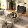 Mirrored Coffee Table, Rectangular Glass Dinning Table with Brushed Gold Frame