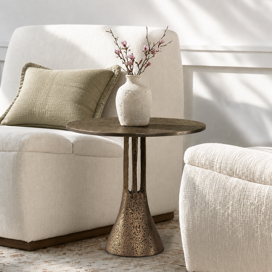 Antique Brass Round End Table