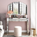 Mirrored Vanity Dresser with Drawers for Bedroom, Silver Make Up Table Inlay with Crushed Crystals