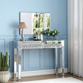 Mirrored Vanity Dresser with Drawers for Bedroom, Silver Make Up Table Inlay with Crushed Crystals