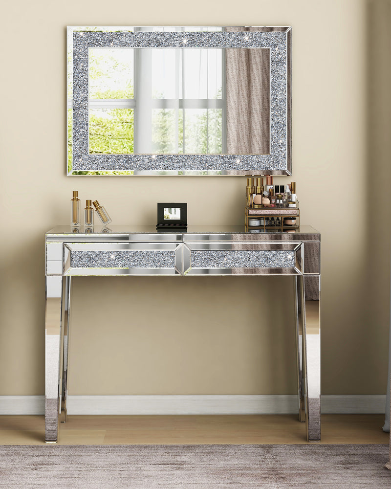 Glam Crystal Accent Wall Mirror Sparkly Silver Mirror