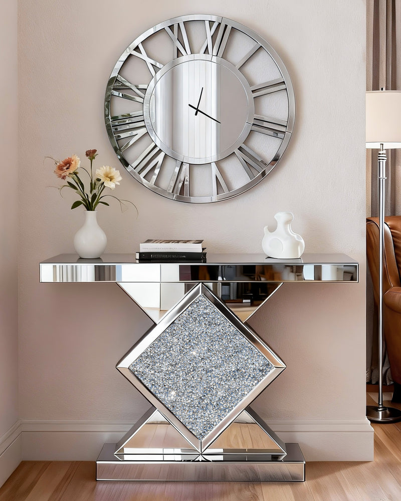 Long Accent Narrow Table, Glass Sofa Table Foyer Table for Living Room Hallway Entrance
