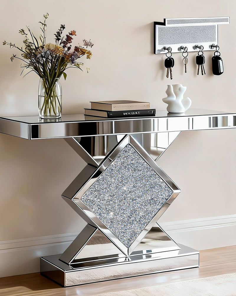 Long Accent Narrow Table, Glass Sofa Table Foyer Table for Living Room Hallway Entrance