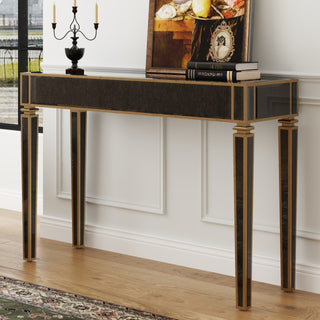 Antique Mirrored Console Table with Bronze-Toned Frame