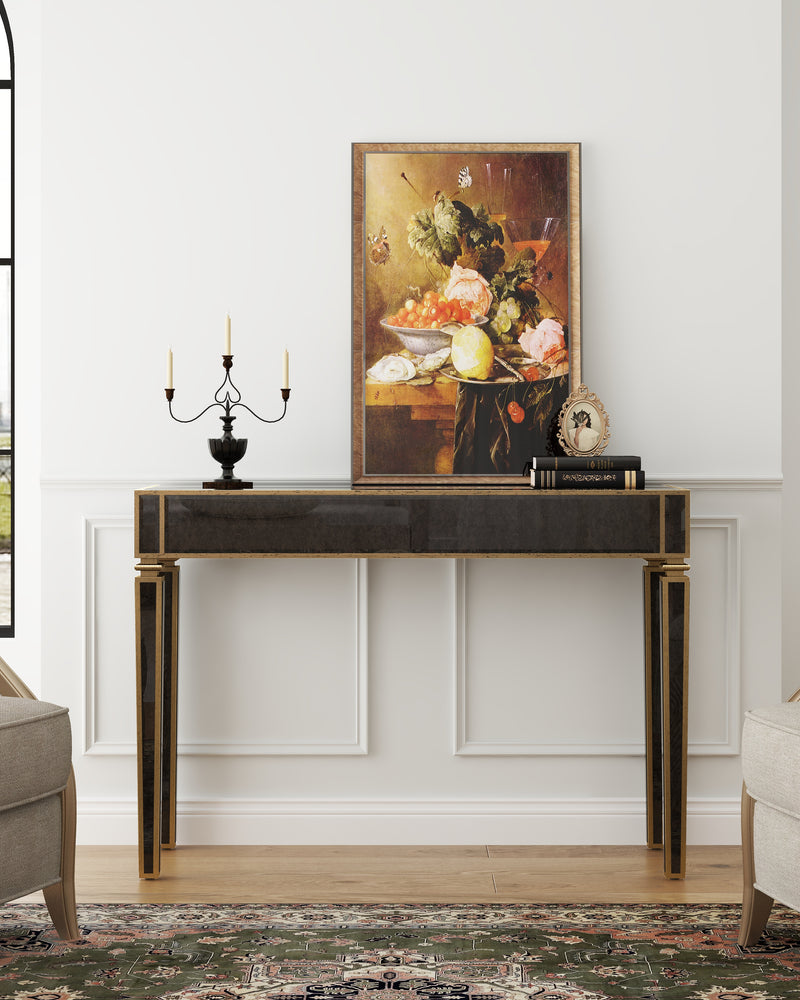 Antique Mirrored Console Table with Bronze-Toned Frame