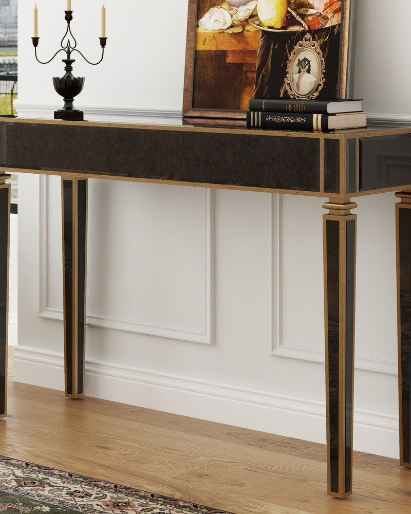 Antique Mirrored Console Table with Bronze-Toned Frame