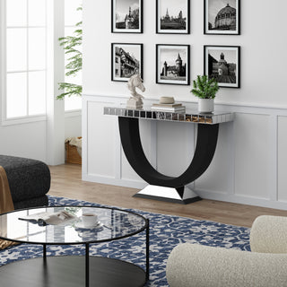 Modern Mirror Console Table with U-Shaped Black Wood Base