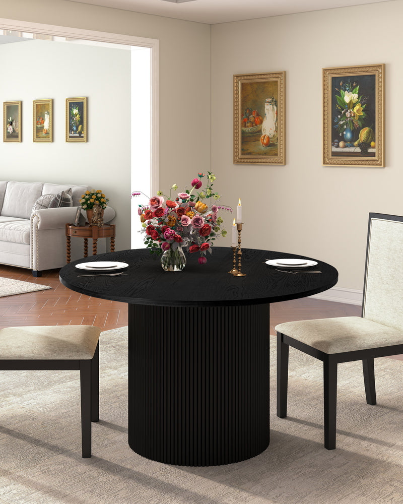 Black Round Fluted Pedestal Dining Table