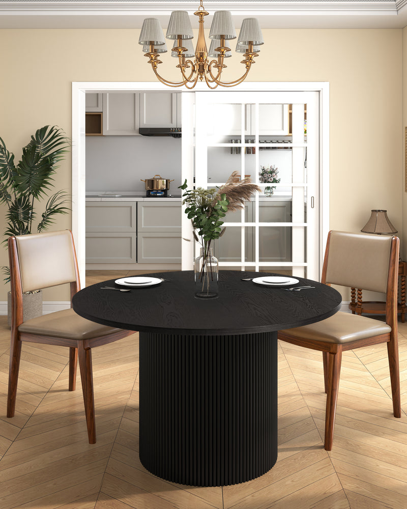 Black Round Fluted Pedestal Dining Table