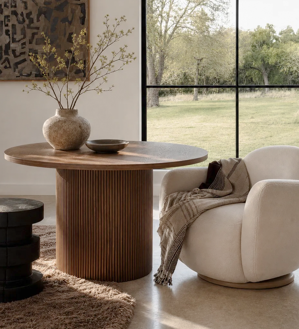 Walnut Brown Round Kitchen Table Solid Wood Dining Table