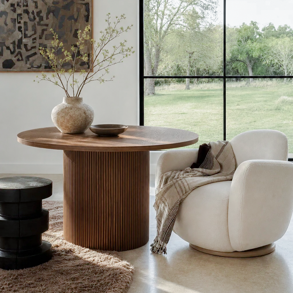 Walnut Brown Round Kitchen Table Solid Wood Dining Table