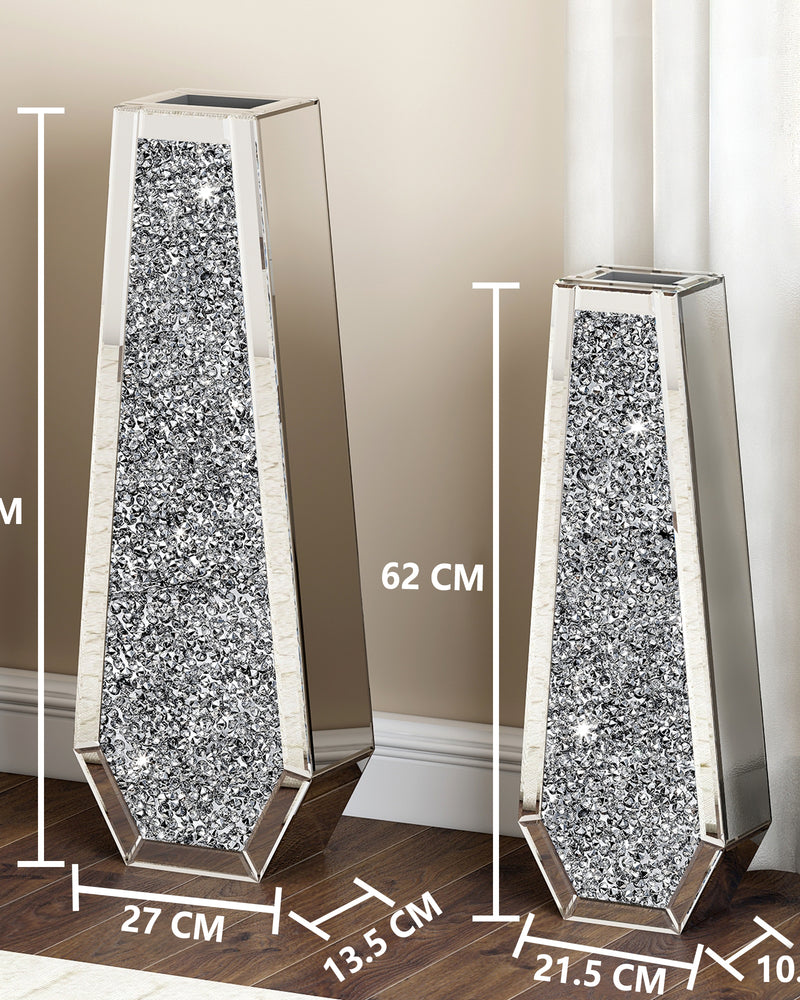 Large Silver Mirror Crystal Vases Crushed Diamond Tall Floor Vase