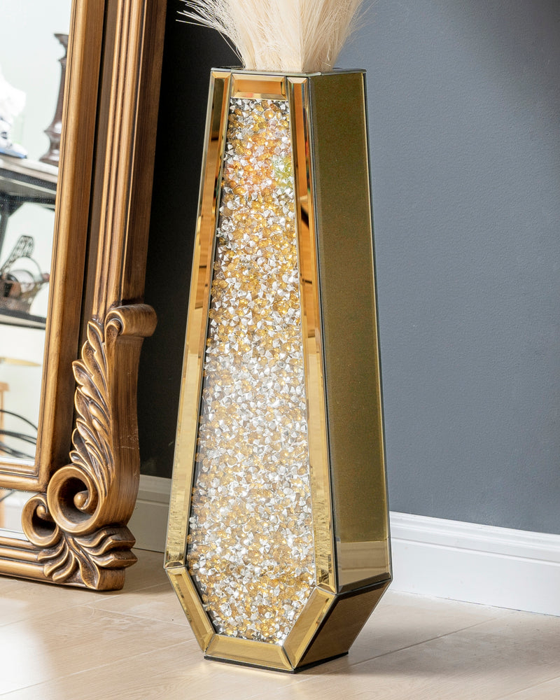 Gold Crushed Diamond Mirror Vase Large Crystal Flower Vases
