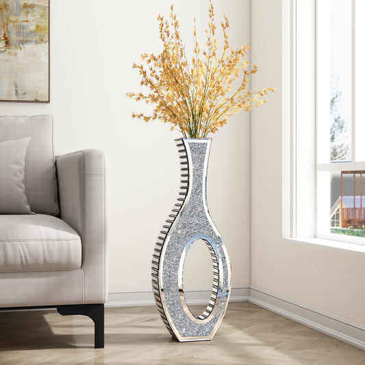 Modern Tall Crushed Diamond Floor Vase Silver Mirrored Tall Vases