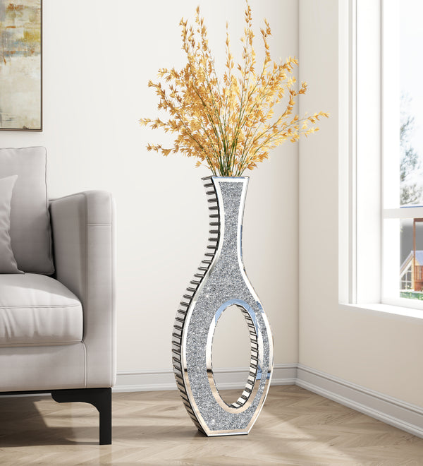 Modern Tall Crushed Diamond Floor Vase Silver Mirrored Tall Vases