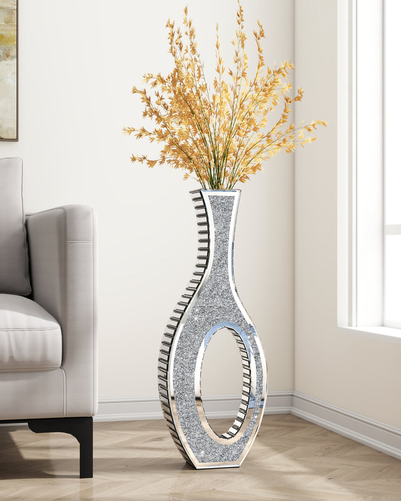 Modern Tall Crushed Diamond Floor Vase Silver Mirrored Tall Vases