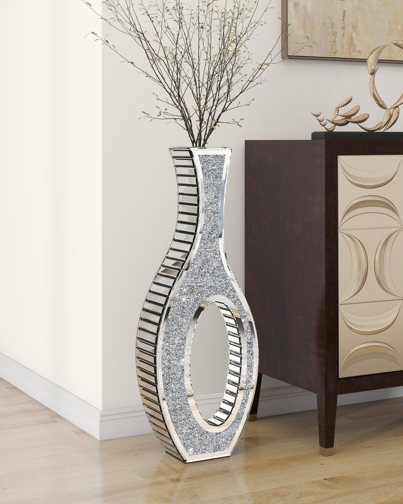 Modern Tall Crushed Diamond Floor Vase Silver Mirrored Tall Vases