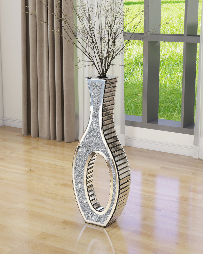 Modern Tall Crushed Diamond Floor Vase Silver Mirrored Tall Vases