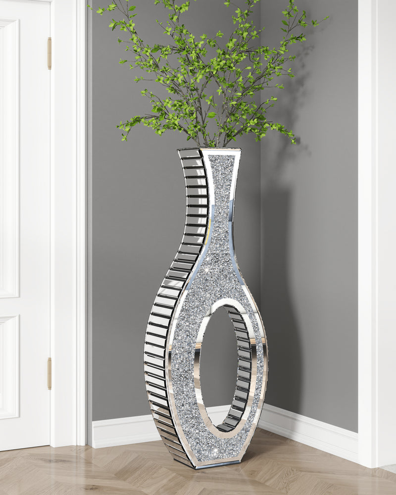 Modern Tall Crushed Diamond Floor Vase Silver Mirrored Tall Vases
