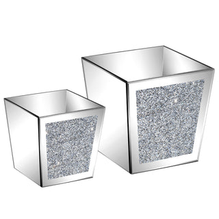 Silver Pot Planter crushed diamond vase ,Set of 2