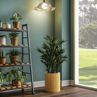 13.8" Tall Solid Wood Floor Vase for Living Room Decor – Handcrafted Rustic Wooden Vase with Natural Wood Strips