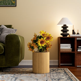 13.8" Tall Solid Wood Floor Vase for Living Room Decor – Handcrafted Rustic Wooden Vase with Natural Wood Strips