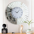 SHYFOYMirrored Wall Clocks Decor Sparkly Big Decorative Wall Clock