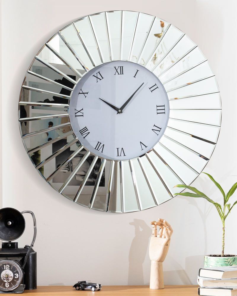 SHYFOYMirrored Wall Clocks Decor Sparkly Big Decorative Wall Clock