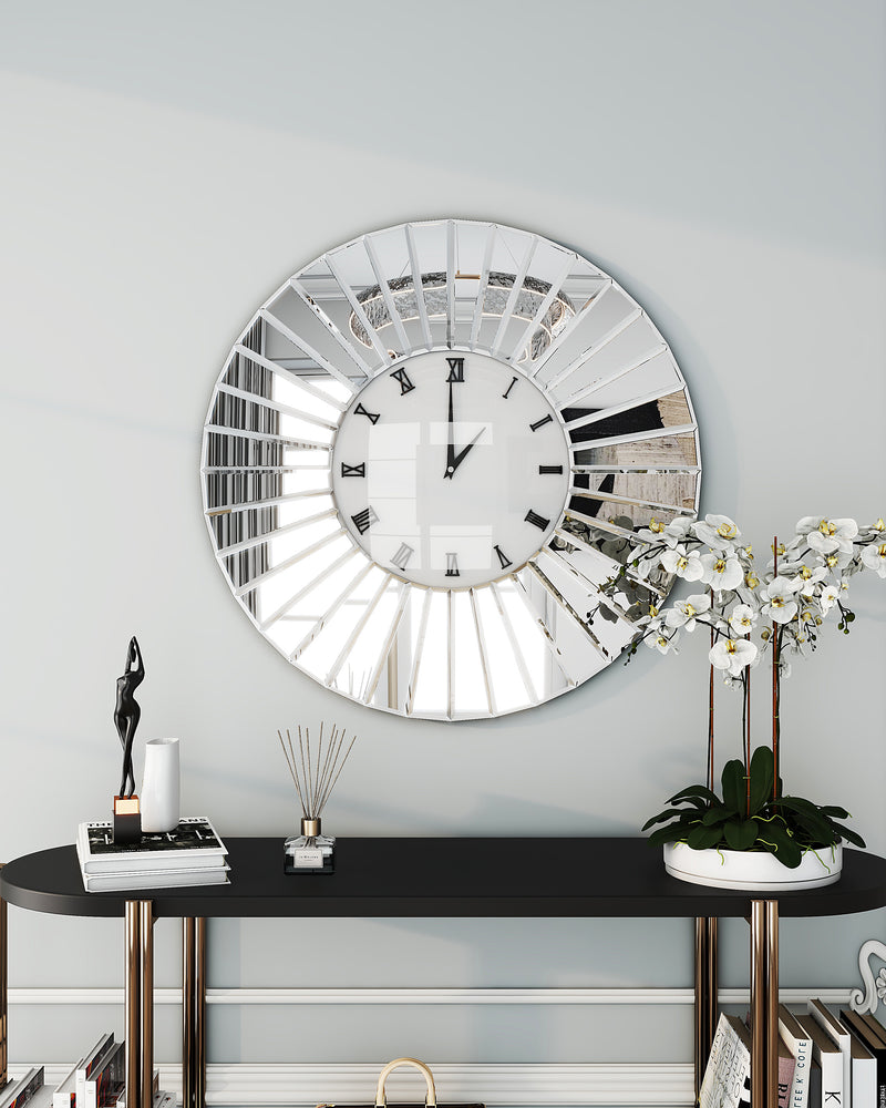 SHYFOY Modern Wall Clock Mirrored Finish Fan Frame