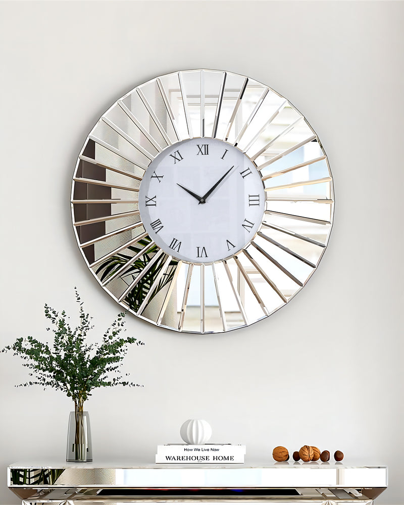 SHYFOYMirrored Wall Clocks Decor Sparkly Big Decorative Wall Clock