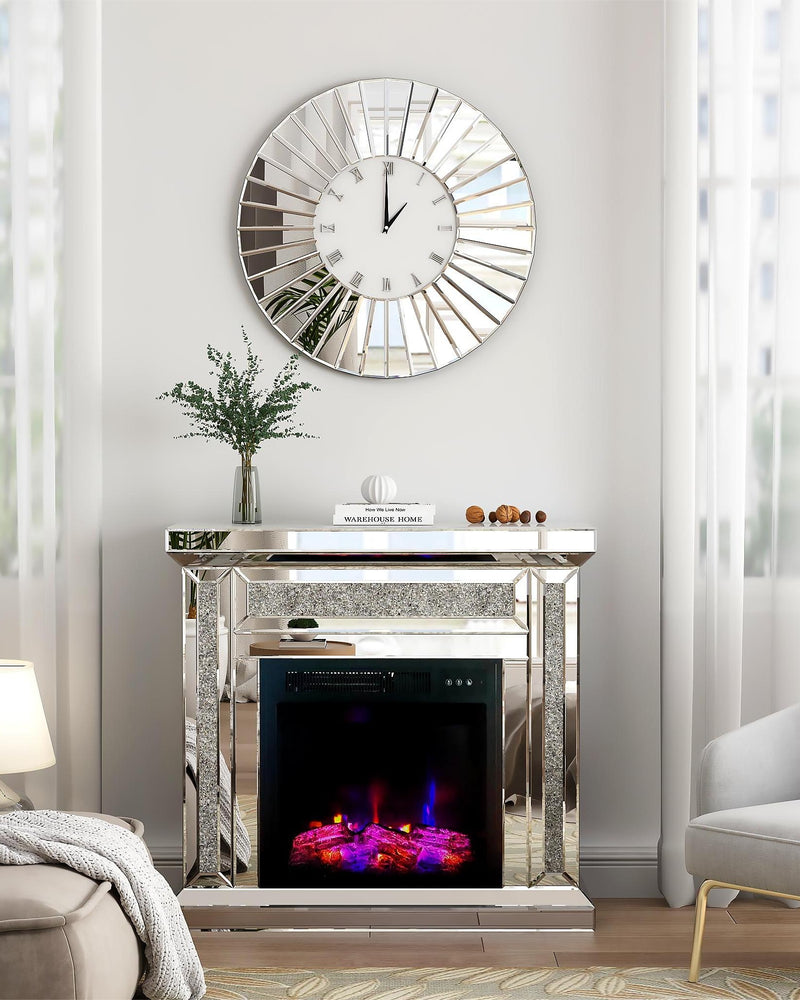 SHYFOYMirrored Wall Clocks Decor Sparkly Big Decorative Wall Clock