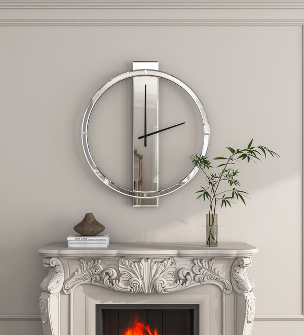 Wall Clock Decorative Large Clock Living Room Decor - Big Clocks All Mirror Glass Finish
