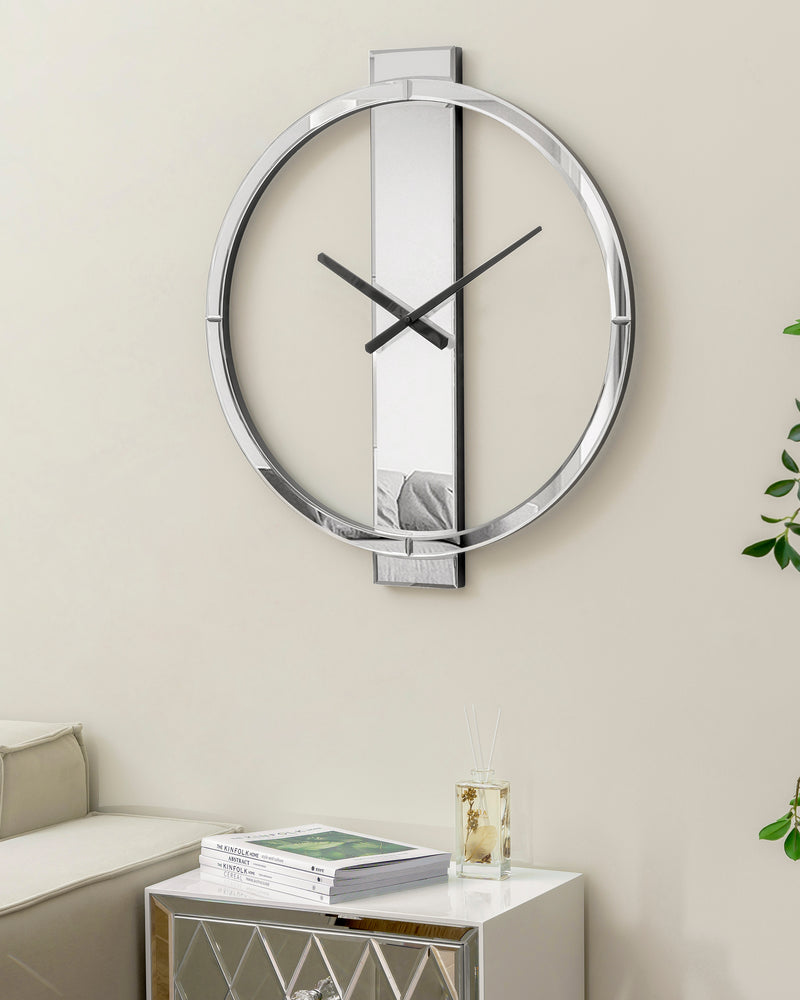Wall Clock Decorative Large Clock Living Room Decor - Big Clocks All Mirror Glass Finish