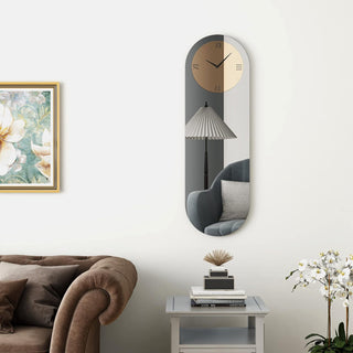 Large Wall Clock - Gray&Gold Mirror Finish,Oval 39"