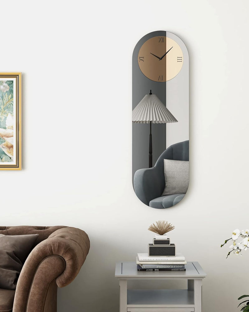 Large Wall Clock - Gray&Gold Mirror Finish,Oval