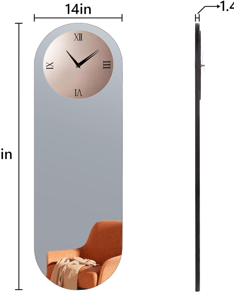 Large Wall Clock - Gray&Gold Mirror Finish,Oval