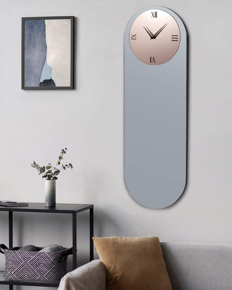 Large Wall Clock - Gray&Gold Mirror Finish,Oval