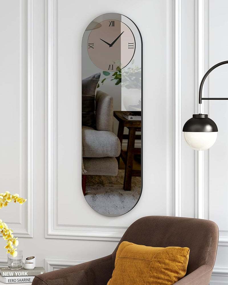 Large Wall Clock - Gray&Gold Mirror Finish,Oval