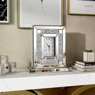 Silver Luxury Rectangular Crystal Clock with Glass Beveled