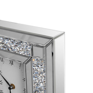 Silver Luxury Rectangular Crystal Clock with Glass Beveled