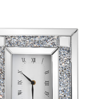 Silver Luxury Rectangular Crystal Clock with Glass Beveled