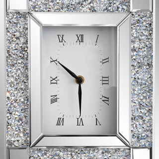 Silver Luxury Rectangular Crystal Clock with Glass Beveled