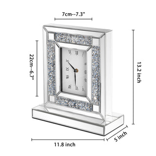 Silver Luxury Rectangular Crystal Clock with Glass Beveled