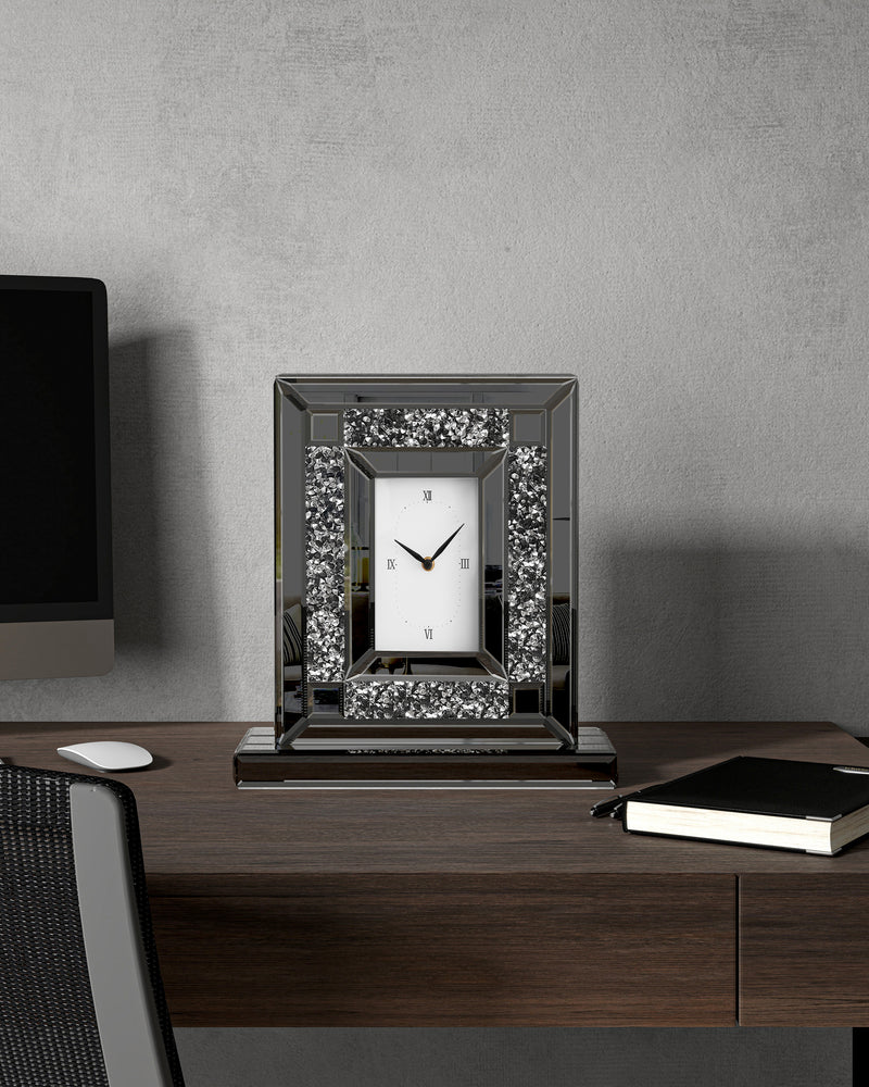 Black Mirrored Crushed Diamond Table Clock