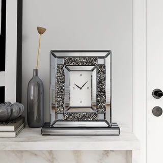 Black Mirrored Crushed Diamond Table Clock