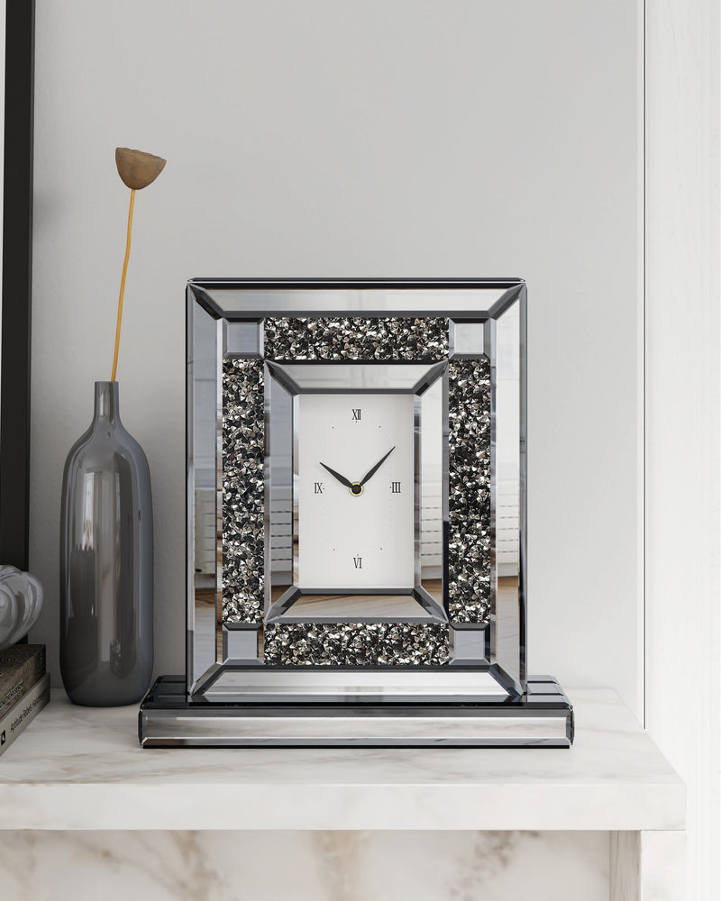 Black Mirrored Crushed Diamond Table Clock
