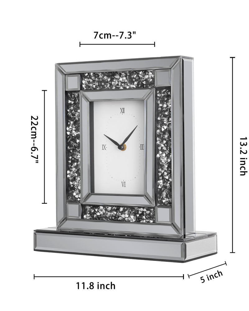 Black Mirrored Crushed Diamond Table Clock