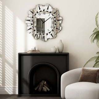 Modern Sunburst Wall Clock Mirrored Large Clock